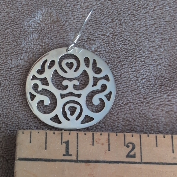 Sterling Silver Large Circle Filigree Dangle Earrings - Picture 3 of 4